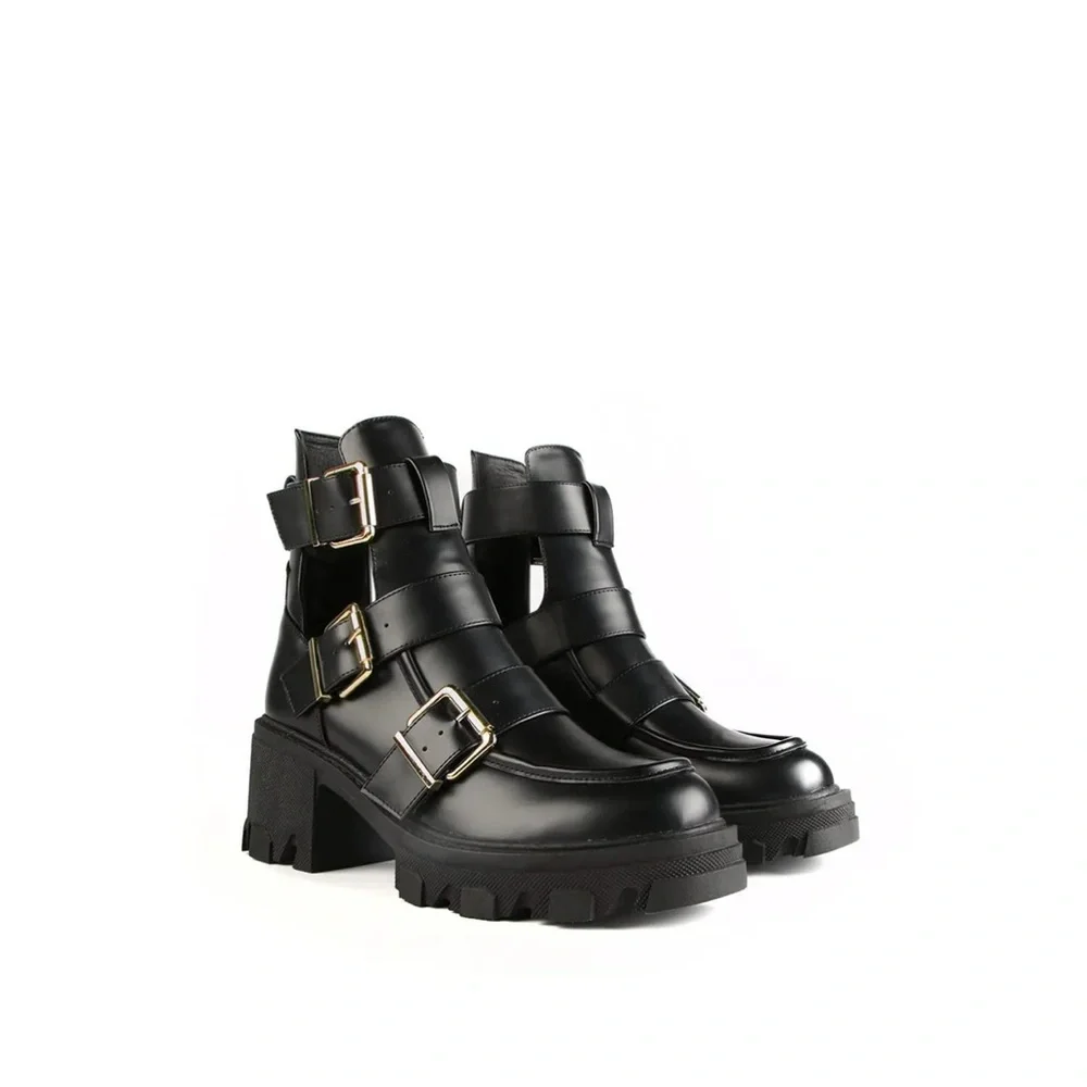 Lola Casademunt Buckle Anke Black Combat Boot - Picture 4 of 14